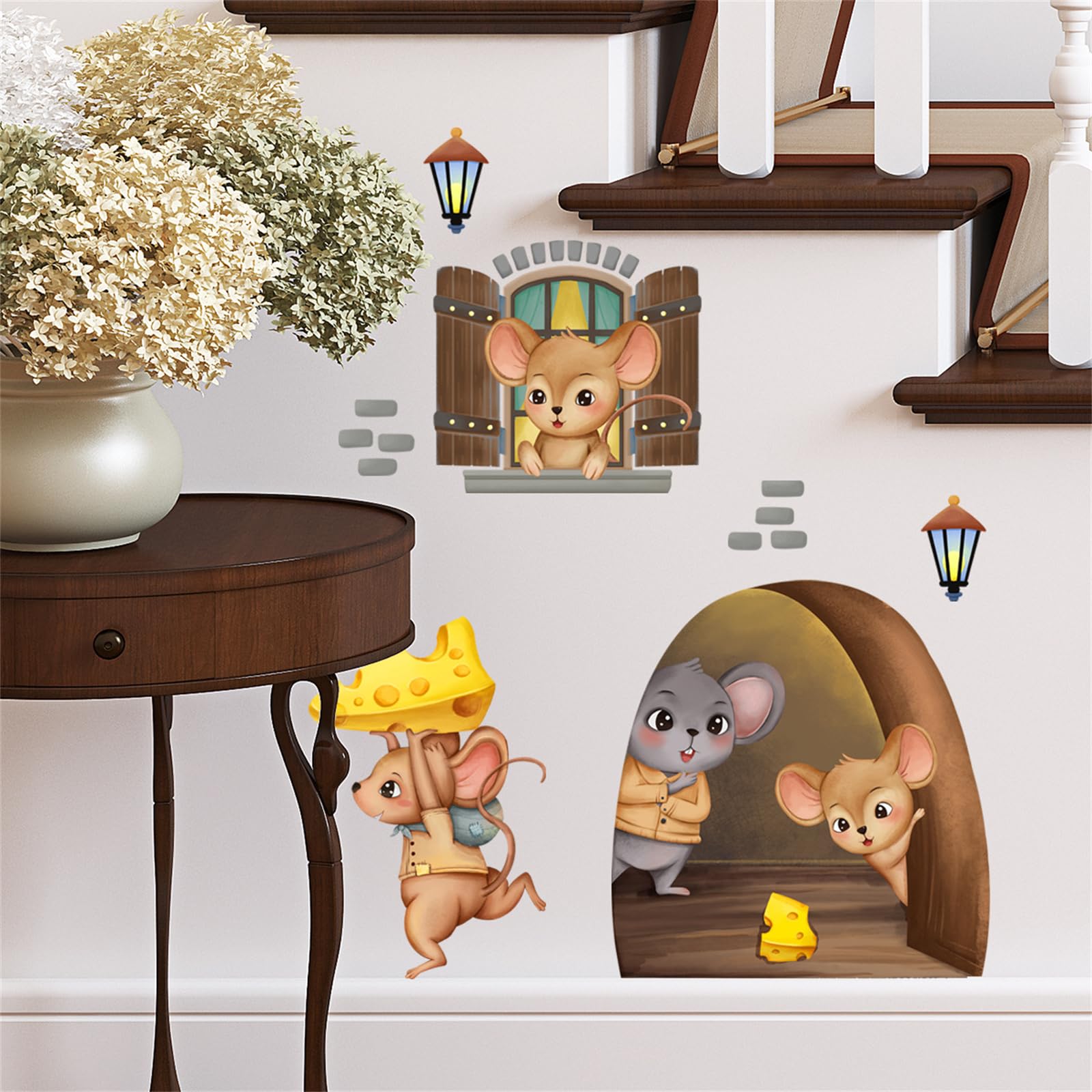 【送料無料】WOHAHA ネズミプリントウォールステッカー 餌を運ぶネズミ ウォールシール おしゃれ 子供 ..