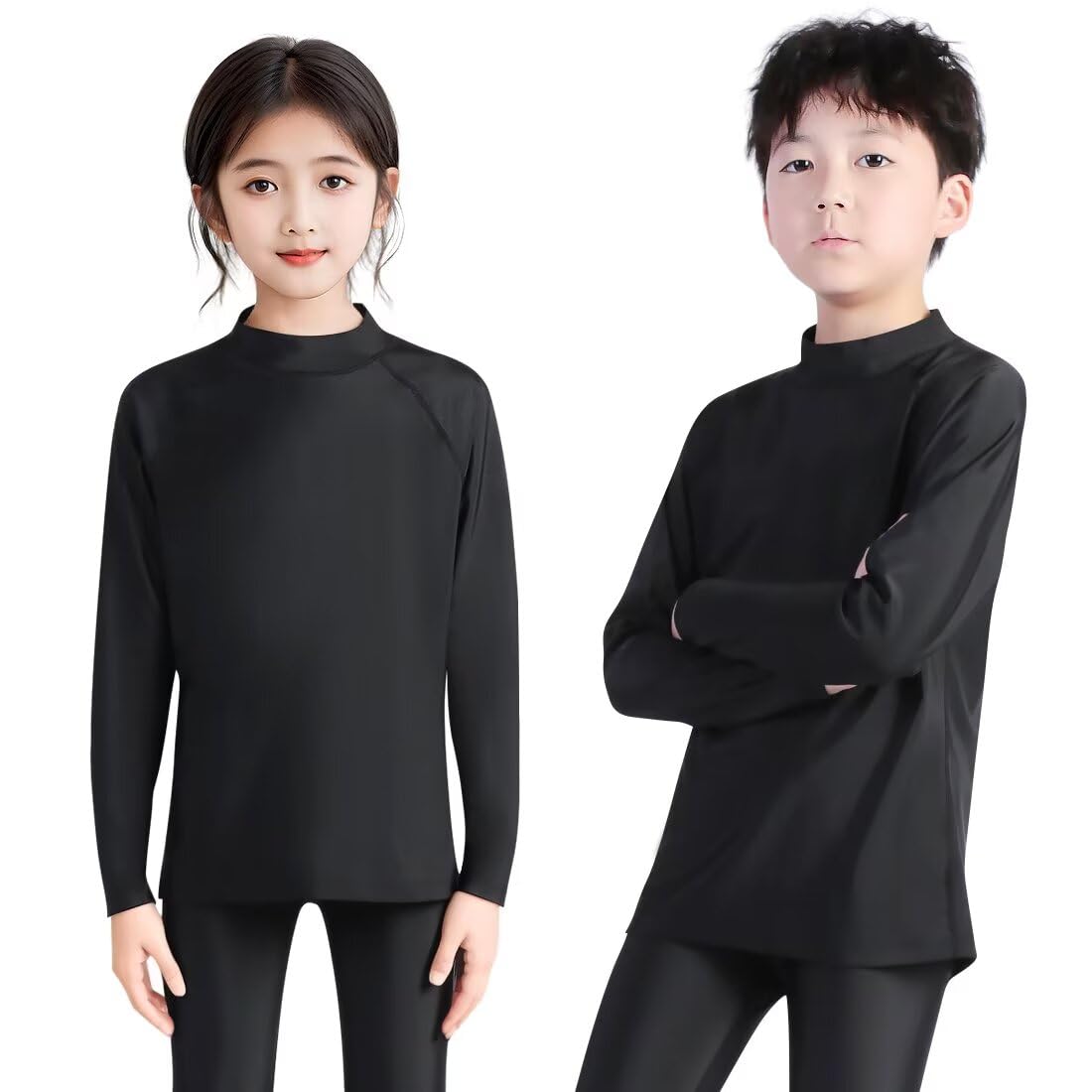 【送料無料】[Rovidorx] ラッシュガード キッズ 水着 長袖 tシャツ 男の子 女の子 子供 ジュニア 男女兼用 小学生 中学生 スクール 学校 水泳 120 130 140 150 160 フードなし 無地 速乾 夏服 冷感 海 水陸両用 日焼け対策 116-blk-blk-160