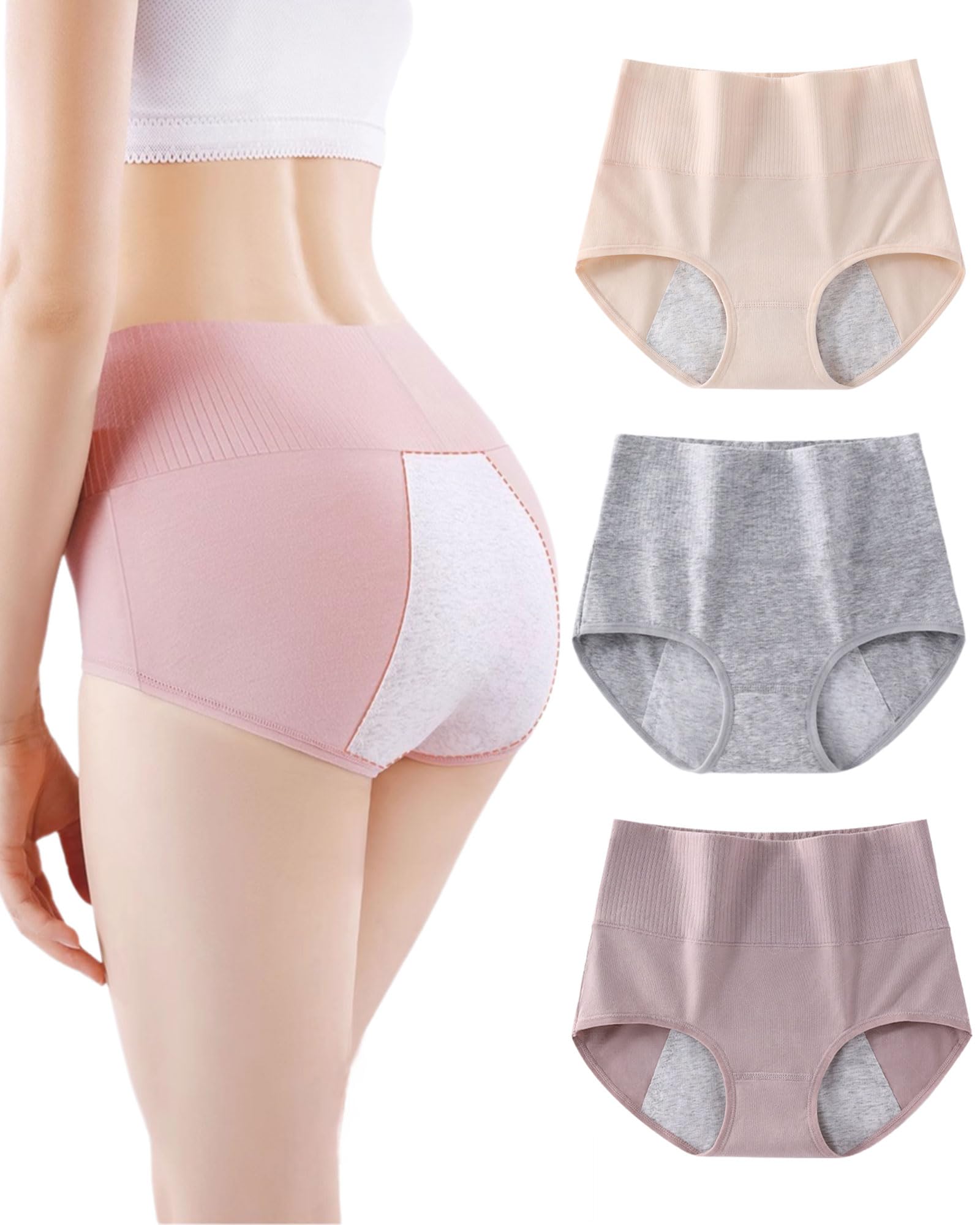 【送料無料】[Sheepyo] サニタリーショーツ 生理用ショーツ 3枚セット 生理用パンツ ハイウエスト 吸水ショーツ レディース 綿100% 漏れ防止 下着 インナー 防水シート 女性用 昼夜兼用 (XXL, A【3枚セット】)