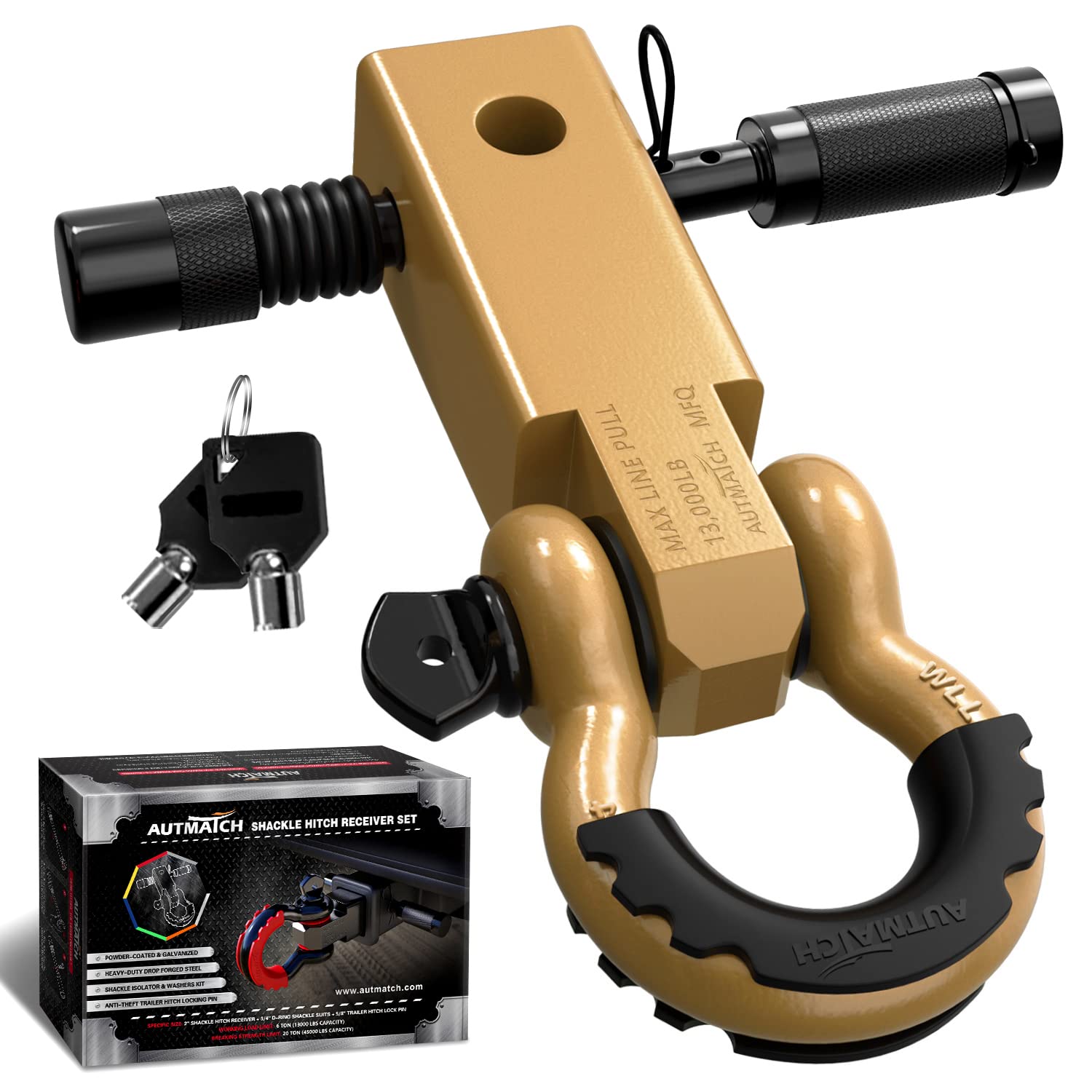 【送料無料】AUTMATCH シャックルヒッチレシーバー 5.08センチ 1.905センチDリングシャックルと1.587センチトレーラーヒッチロックピン付き、破...