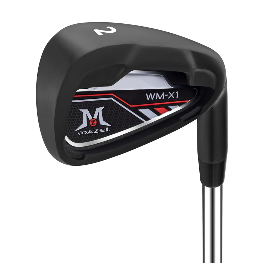 【送料無料】MAZEL (マゼル) WM-X1/2 ゴルフ クラブ アイアン スチールシャフト 単品(番手:1,2,3,4,5,6,7,8,9,AW,PW,SW) メンズ 右用/左用 フレックス:S バッグなし・クラブのみ (黒，単品 番手:2, 左利き)