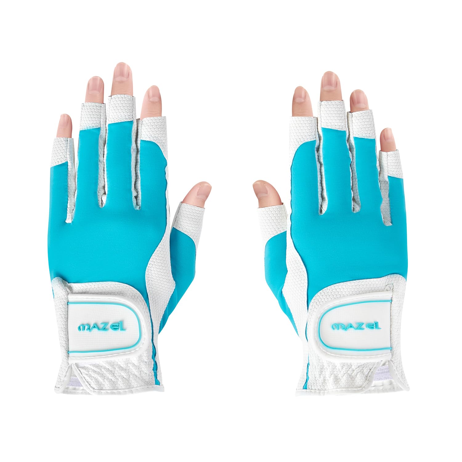 【送料無料】MAZEL (マゼル) ゴルフグローブ レディース 両手用 16~18cm 指先カット仕様 手袋 (ブルー, M (17cm))