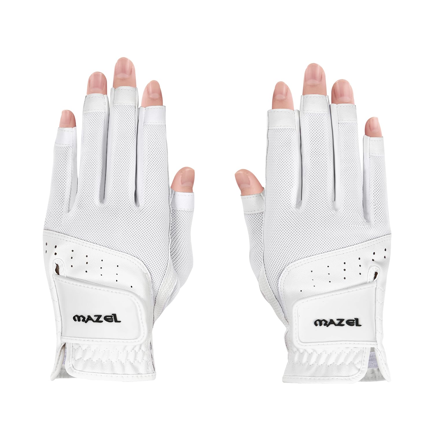 【送料無料】MAZEL (マゼル) ゴルフグローブ レディース 両手用 16~18cm 指先カット仕様 手袋 (ホワイト, M (17cm))