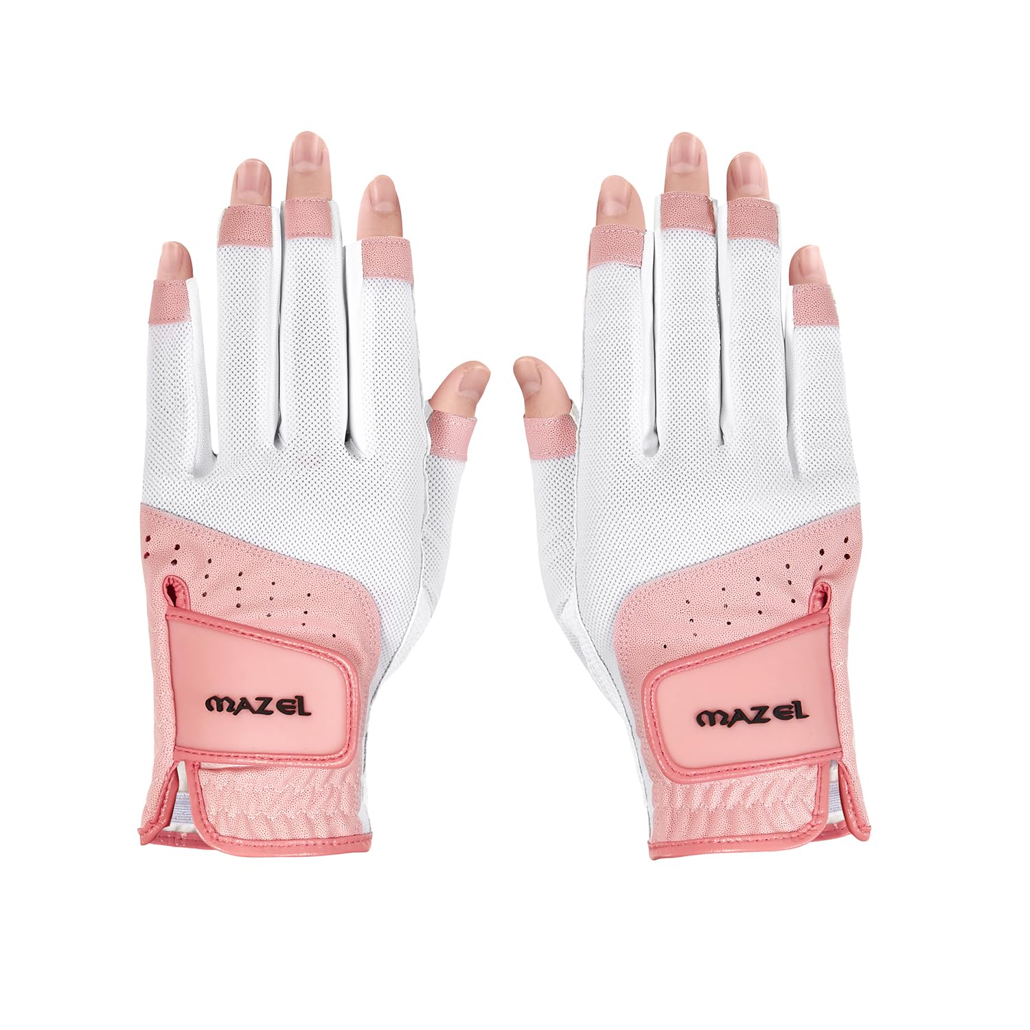 【送料無料】MAZEL (マゼル) ゴルフグローブ レディース 両手用 16~18cm 指先カット仕様 手袋 (ピンク, L (17.5cm))