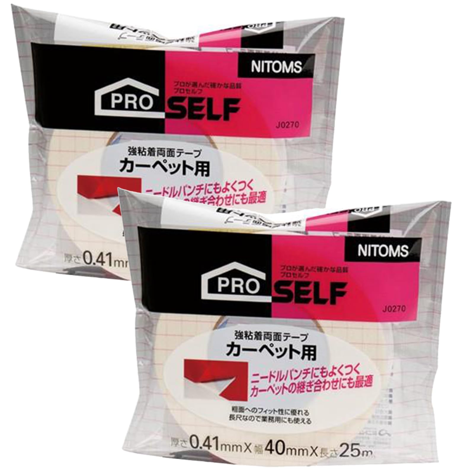 【送料無料】ニトムズ(Nitoms) PROSELF(プロセルフ)カ-ペット用強粘着両面テ-プ 幅40mmX長さ25m 2個セ..