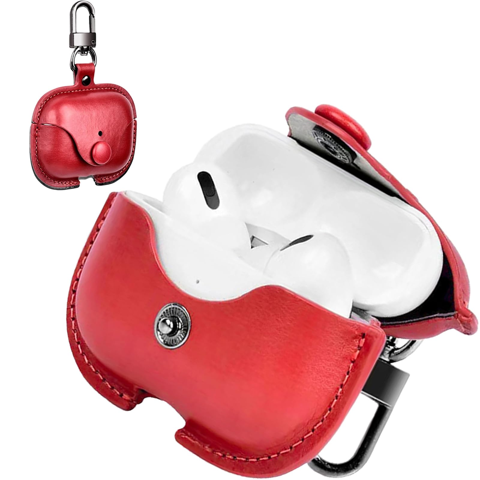 【送料無料】CIOODDW Airpods Pro2 ケース対応 airpods pro 第一世代/第二世代 高級本革 PUレザー カバー 全面保護 充電 LEDライトが見える 耐衝撃 軽量 キズ防止 おしゃれ ワイヤレス充電対応 キーホルダー付き エアポッツプロ ケース（レッド）