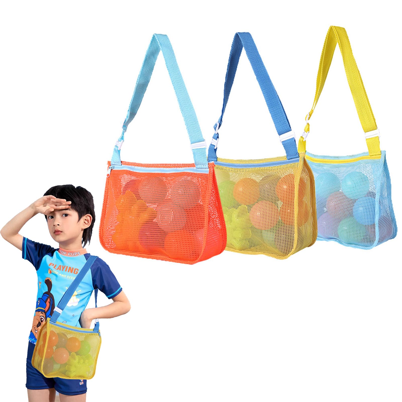 【送料無料】DFsucces ビーチバッグ メッシュバッグ 子供 おもちゃ収納袋 3点セット オレンジ+グリーン..