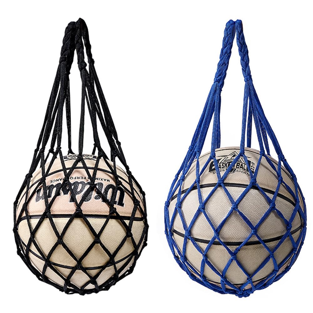 【送料無料】DFsucces ボールバッグ 網袋 バスケットボールバッグ サッカーポーチバッグ バレーボール かばん 持ち運び 多機能 収納 2個セット (黒/青)