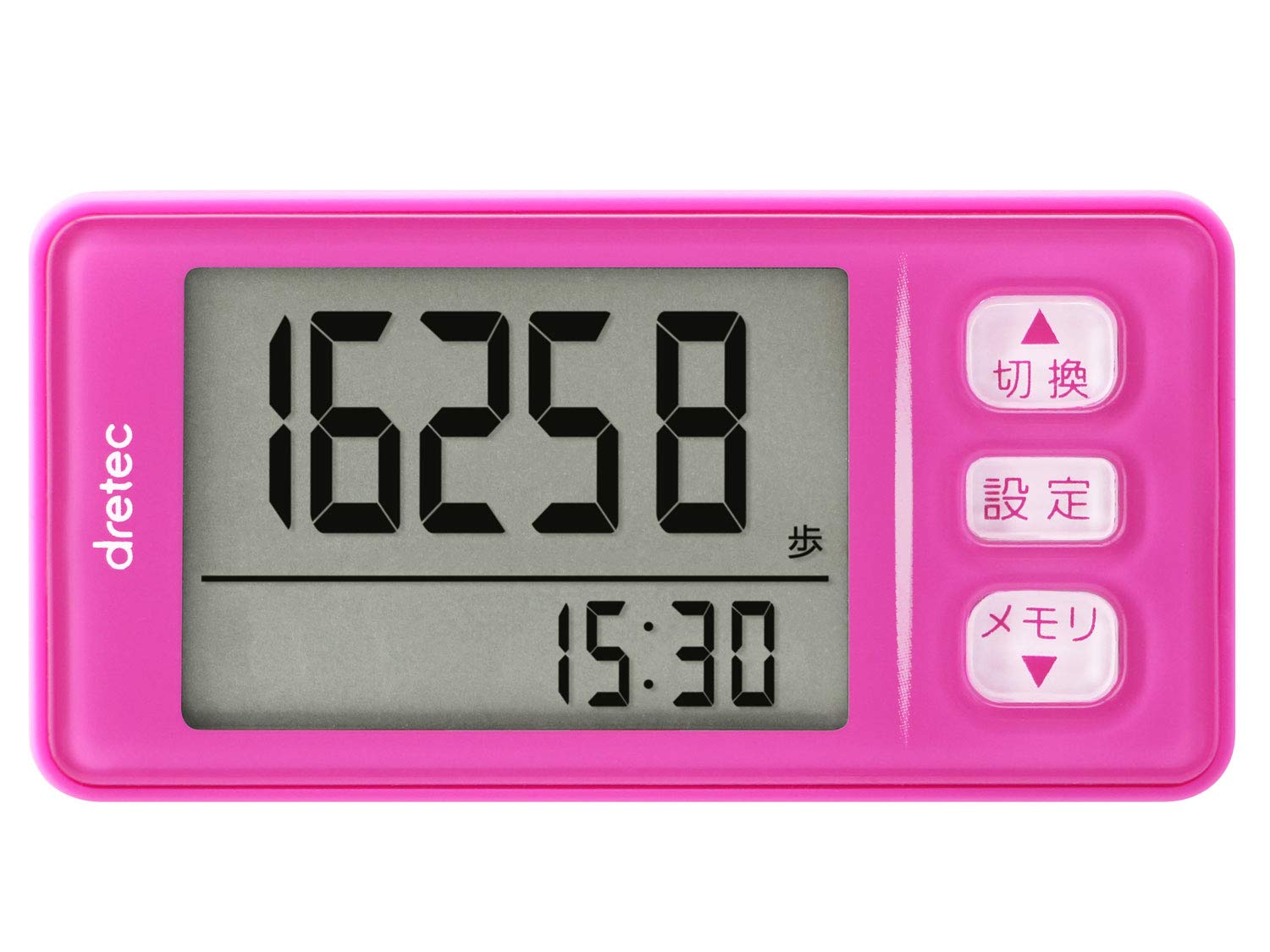 【送料無料】dretec(ドリテック) 歩数計 大画面 消費カロリー エクササイズ表示 3Dセンサー 30日間メモリー クリップストラップ付 H-236PK ピンク