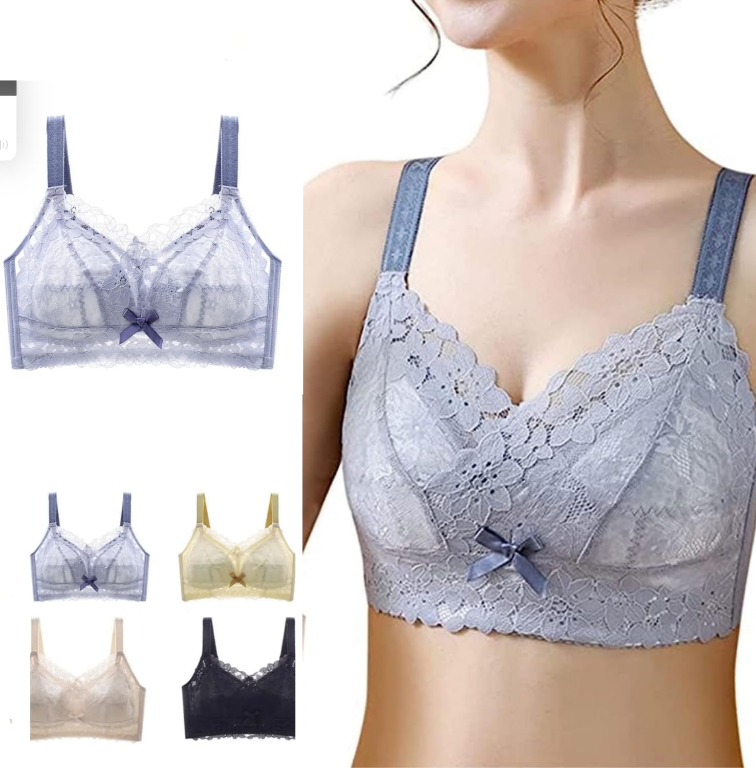 【送料無料】[secgarne] 胸を小さく見せるブラ ノンワイヤーブラ 下着 レディース ブラジャー 締付け感なし レース ちょうネクタイ かわいい (42, 黄)