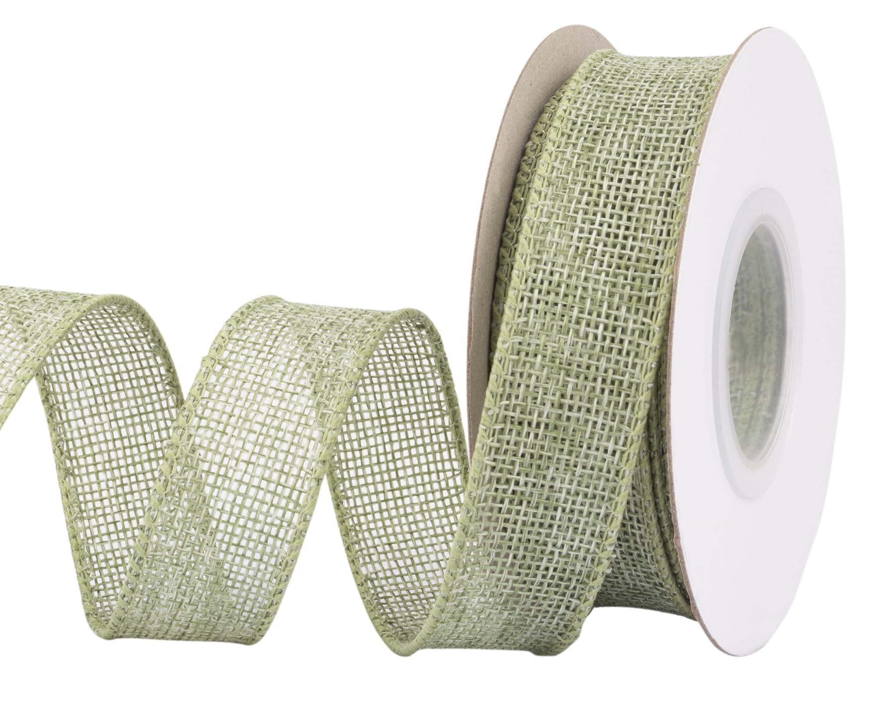 【送料無料】【Joycrosso】 バーラップワイヤエッジリボン、幅25mm x 9m巻き - ギフトラッピング・クリスマスツリー・手芸・花束・そして村風のレトロな装飾に最適です (コケ)