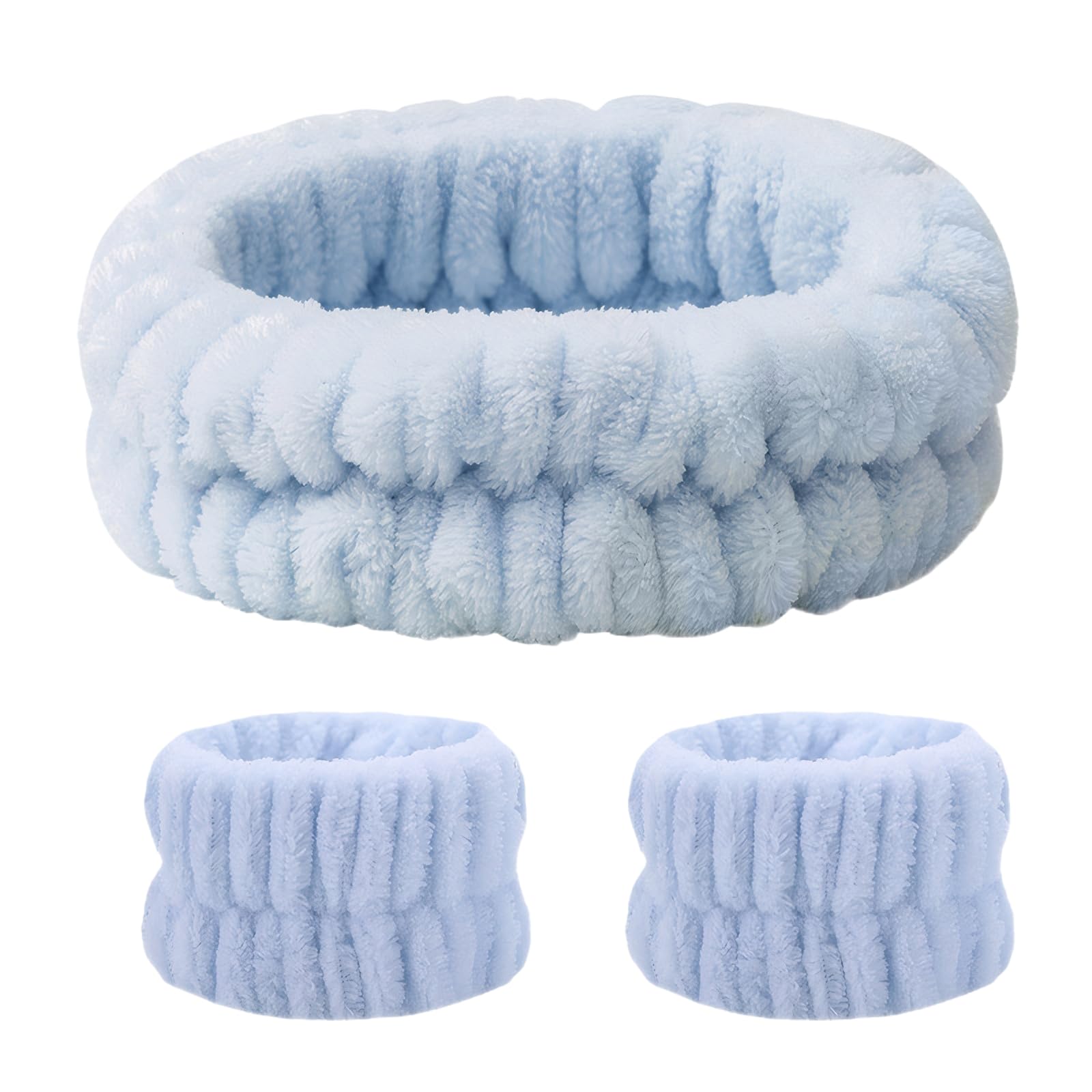 【送料無料】BLOOPIC 洗顔用 手首バンド リストバンド アームバンド 3枚セット 吸水 速乾 伸縮性あり 無地 ふわふわ 柔らかい コーラルフリース素材 肌触りが良い 洗顔・手洗・シャワー・化粧水に・SPA 使用します 手首 バンド (ブルー)