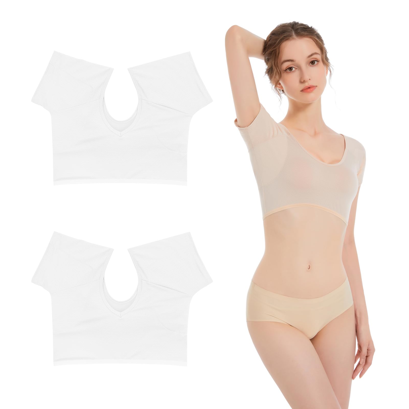 【送料無料】[VAVIICLO] 汗取りインナー ハートネック メッシュ生地 ホワイト 2枚セット サイズ S/M/L/LL (M)