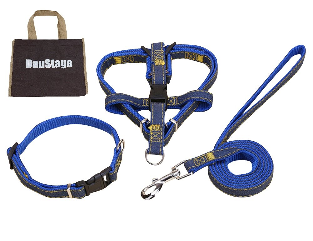 【送料無料】(DauStage) ハーネス リード 首輪 セット デニム 素材 選べる 4色 4サイズ 小型 中型 大型..