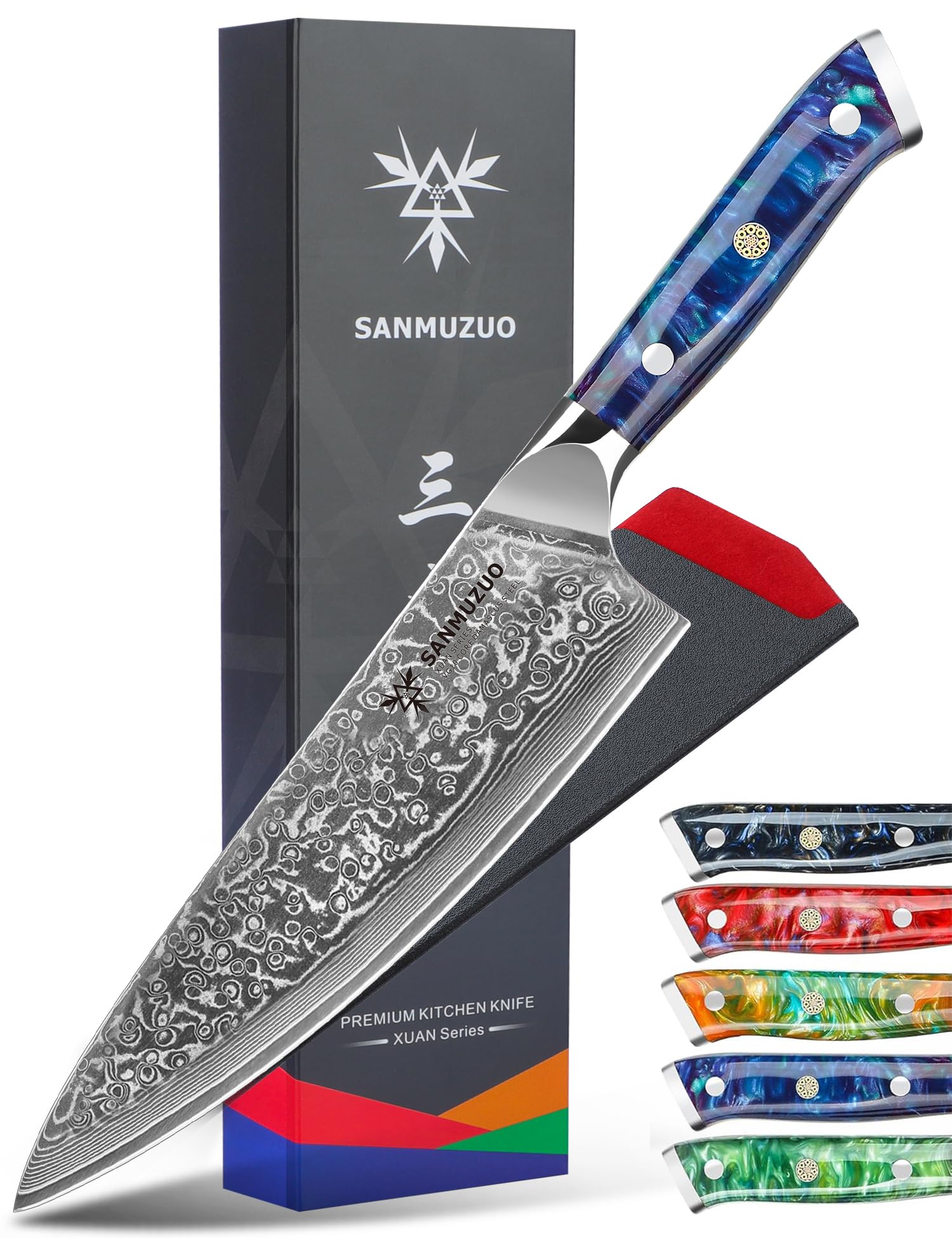 【送料無料】SANMUZUO シェフナイフ - 8 インチ - Xuan シリーズ - 67 層ダマ ...