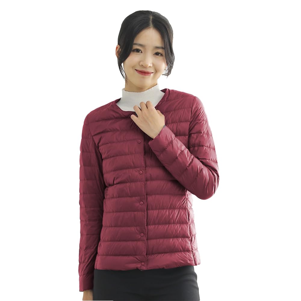 【送料無料】LIYURLTA ウルトラライト ノーカラー ダウンジャケット レディース インナー ダウン ジャケット 撥水 軽量 暖かい 防寒 薄い 秋冬 収納ポーチ付き LIY47 (JP, アルファベット, S, レッド)
