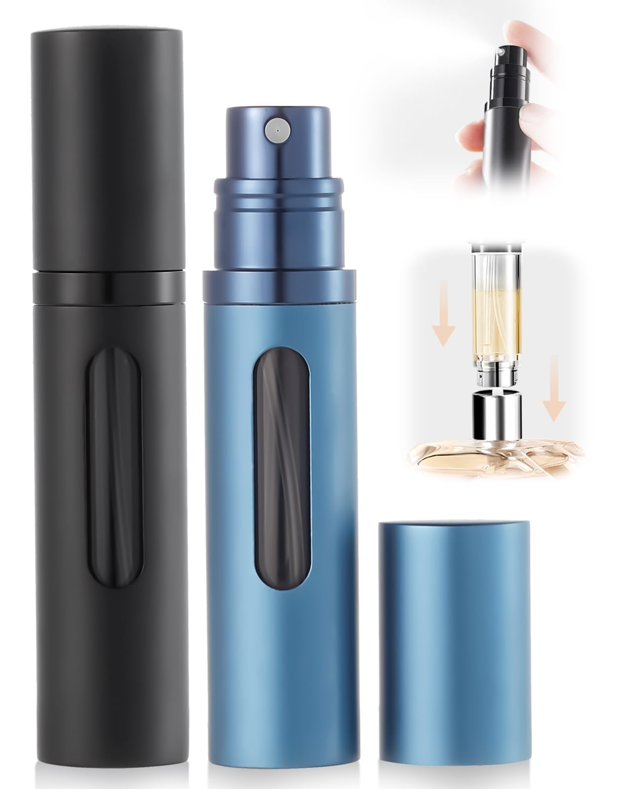 【送料無料】UULANFA アトマイザー 香水【液体が見える・5ml・携帯用アトマイザー】詰め替え簡単 漏れない 持ち運び便利 コンパクトデザイン 香水の容器 アルミ製 小分けボトル 旅行 デート 仕事 男女兼用 香水瓶対応 (A-ブルー)