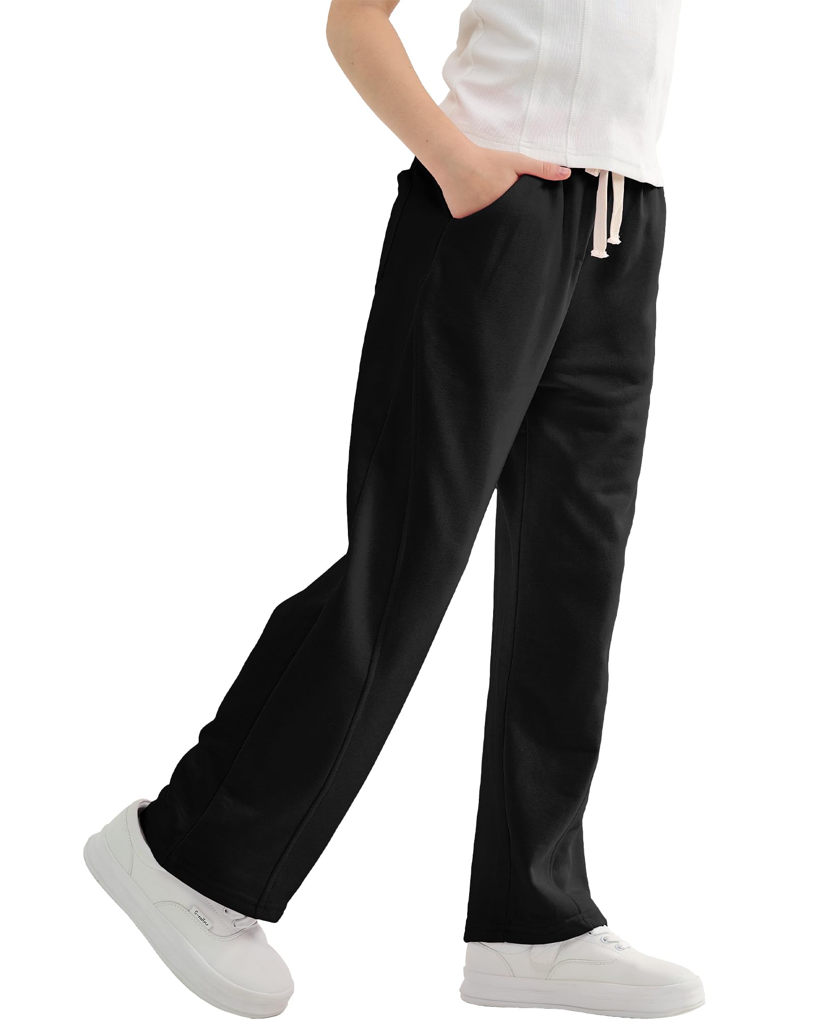 【送料無料】[Rolanko] キッズ ズボン 女の子 スウェットパンツ ストレートパンツ ガールズ ロングパンツ ハイウエスト ブラック 160