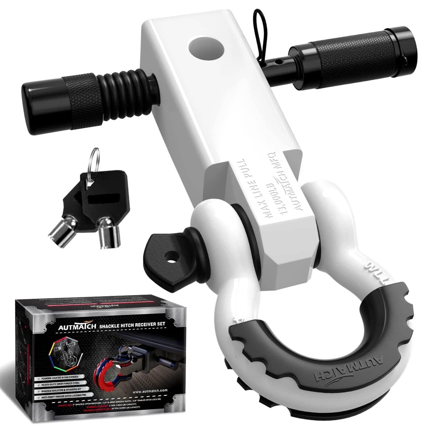 【送料無料】AUTMATCH シャックルヒッチレシーバー 5.08センチ 1.905センチDリングシャックルと1.587センチトレーラーヒッチロックピン付き、破...