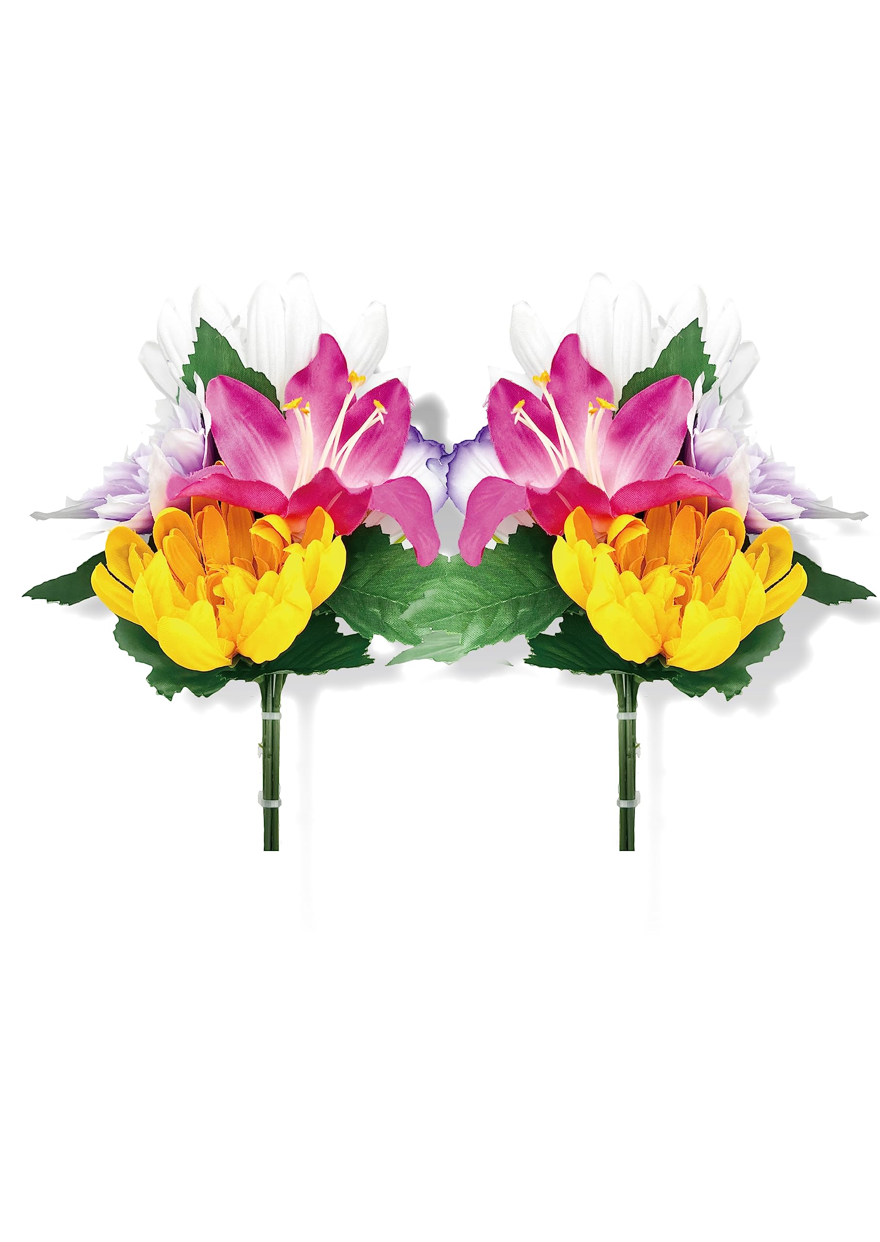 【送料無料】【 mamawreath 菊 ミニ 2本入 】 お彼岸 お盆 お墓参り 仏花 仏壇用 仏壇 仏壇花 造花 左右対称 対 菊 ユリ お盆 ミニサイズ サイズ：(約)高20cmx幅16cmx奥11cm 仏花FP-0990 (仏花 (FP-0990-02-S))