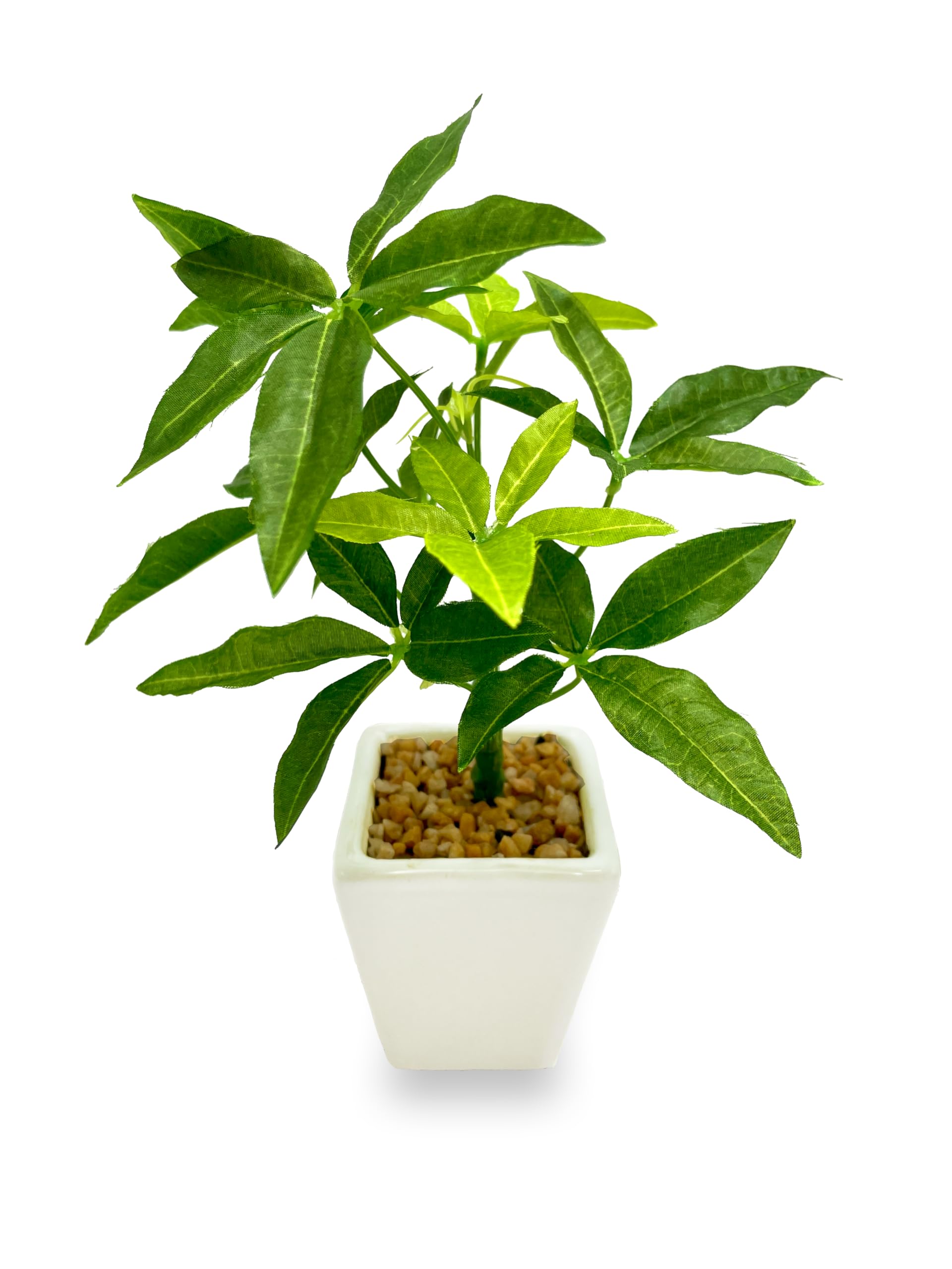 【送料無料】[ mamawreath ] 観葉植物 フェイク ミニ ポット パキラ 1個 水やり不要 グリーン 小さい 卓上 おしゃれ アーティフィシャルフラワー インテリア リビング 人工 造花 枯れない 陶器 幸運 プレゼント 高さ20cmx幅13cm (ミニパキラポット(V23006))