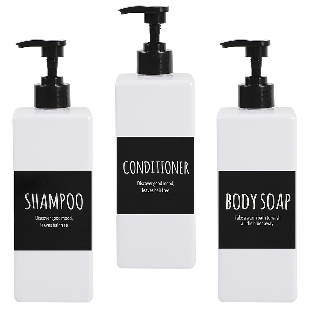 【送料無料】AllBright シャンプーボトル ディスペンサー ボトル 容器 シャンプー コンディショナー 詰替え ホテル 病院 オシャレ 3本セット (ホワイト)