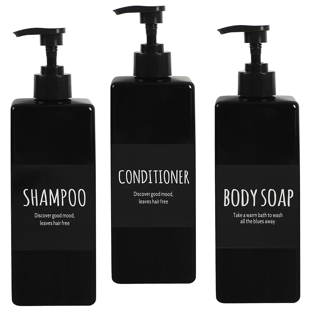 【送料無料】AllBright シャンプーボトル ディスペンサー ボトル 容器 シャンプー コンディショナー 詰替え ホテル 病院 オシャレ 3本セット (ブラック)