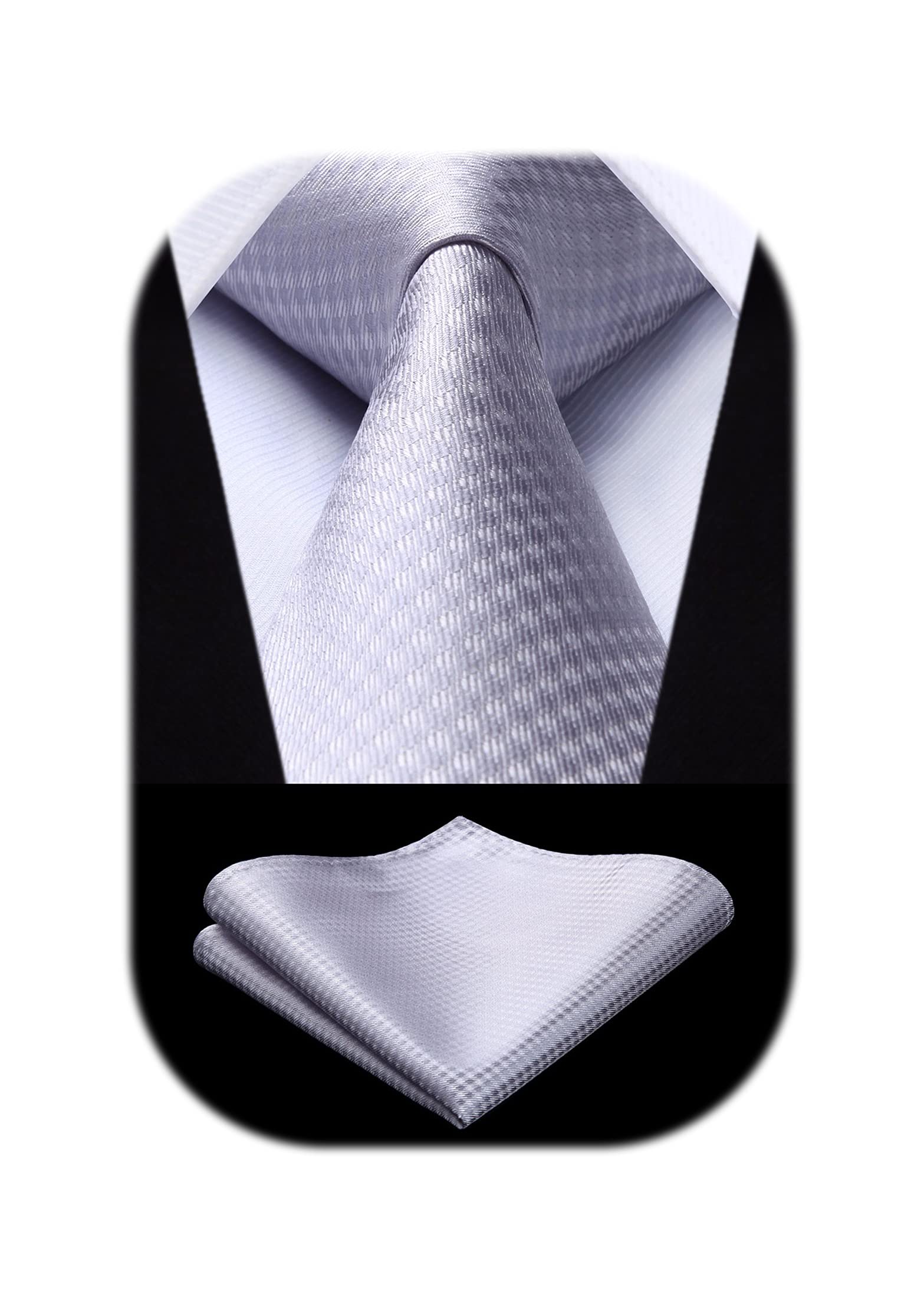 【送料無料】[HISDERN] フォーマル シルバー ネクタイ チーフ セット メンズ 結婚式 柄 シルク ブランド 紳士 礼服用 ビジネス 入学式 卒業式 プレゼント 高級HC-01