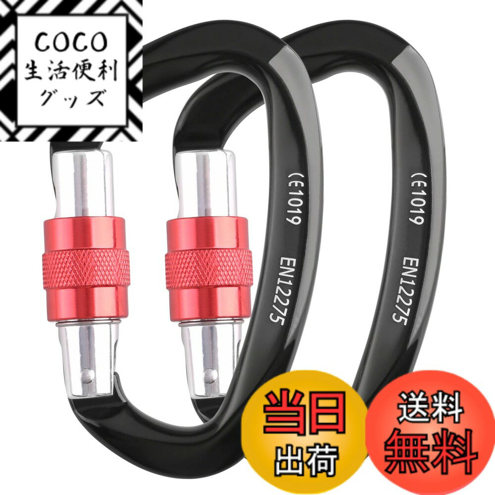 【送料無料】TRIWONDER カラビナ 登山 ロックカラビナ アルミ Dリング キーホルダー クライミング 登山釦 キーチェーン ワイヤーゲート クリップ ハンモック キャンプ用 セルフロック バックパック 脱落防止 (ブラック - 2個)