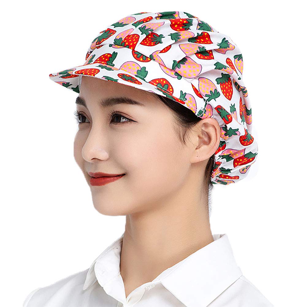 【送料無料】[Maifunn] 衛生キャップ 1枚セット キッチン 衛生帽 給食帽 工場 通気性 髪 いちご柄 布 派手 肌触り レディース 女性用 MZ8011-Strawberry 1