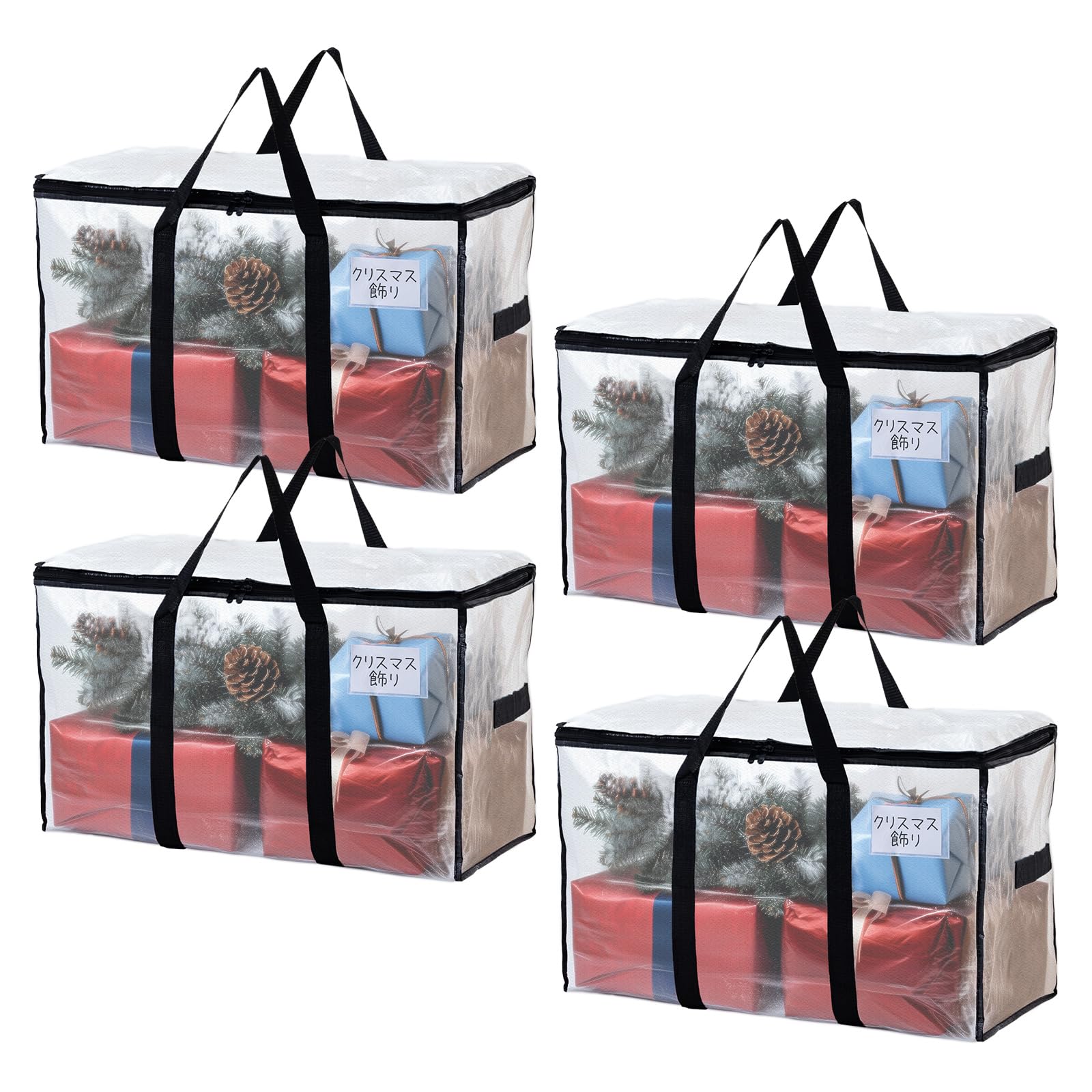 【送料無料】TAILI 大きいバッグ 布団収納袋 引越しバッグ 収納ケース 特大容量 透明窓 持ち手付き 衣装ケース 洋服 羽毛布団 防塵防水 折りたたみ式 カバン 省スペース 引っ越し 背負える キャンプ 旅行 耐荷重 透明 4個セット 100L