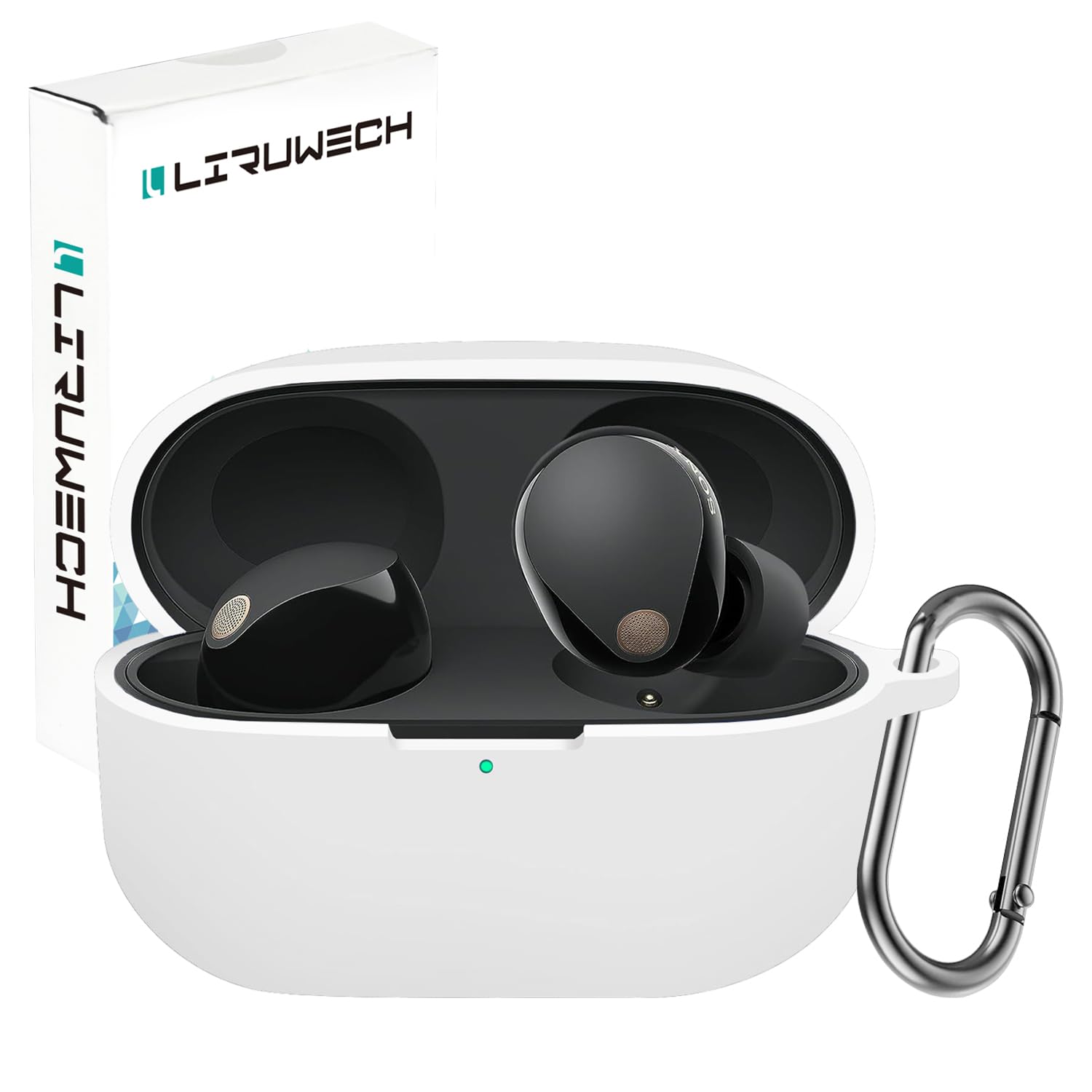 【送料無料】LIRUWECH WF-1000XM5用ケース 「2023モデル」 WF-1000XM5カバー おしゃれ シリコン製 全面保護 落下防止 キズ防止 耐衝撃 装着充電可能 軽量小型 カラビナ付き1000XM5 case アクセサリー（ホワイト）