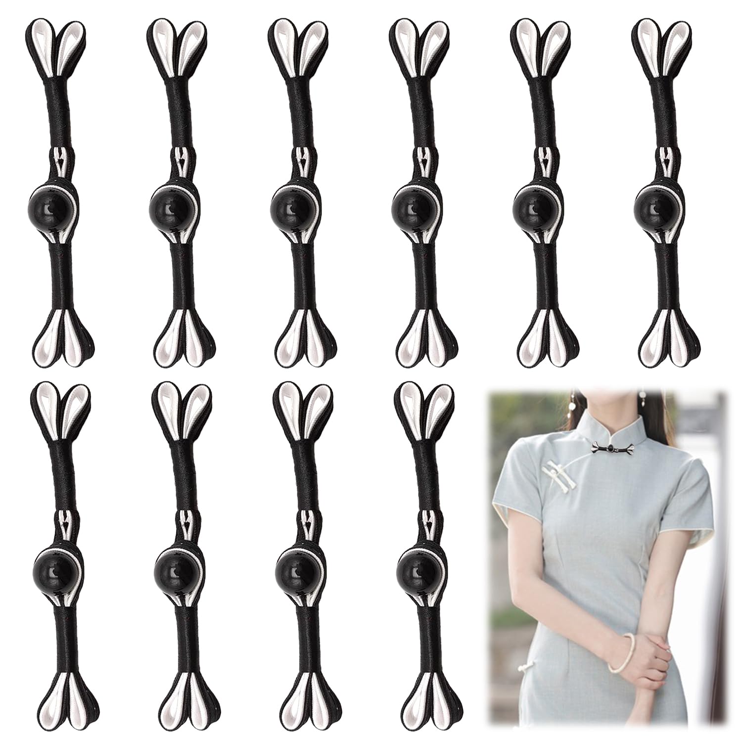 【送料無料】EsiFare チャイナドレス ボタン チャイナボタン 10個 ペア チャイナ 唐服のボタン DIY裁縫 ヴィンテージカーディガンクリップ マンの留め具を縫い付け チャイナドレスのボタン 唐服の開閉ボタン フ