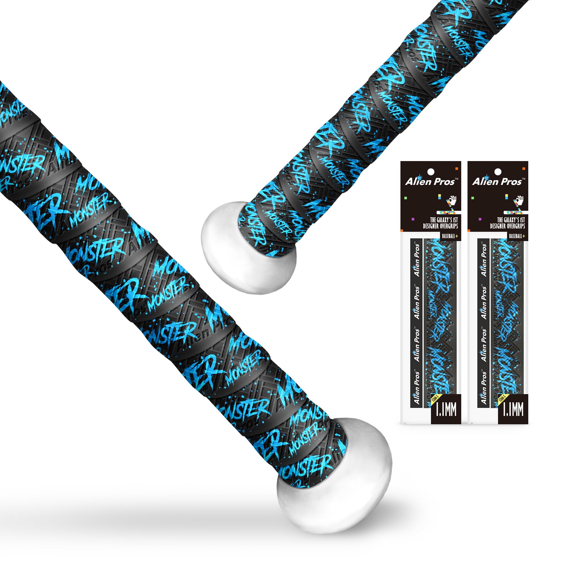 【送料無料】ALIEN PROS バットグリップテープ 野球用 1.1mm プレカットとプロ品質のバットテープ 壮大なホームランのためにバットを包む (2パック) オールドベースボールバットグリップ交換用(2パックモンスター)