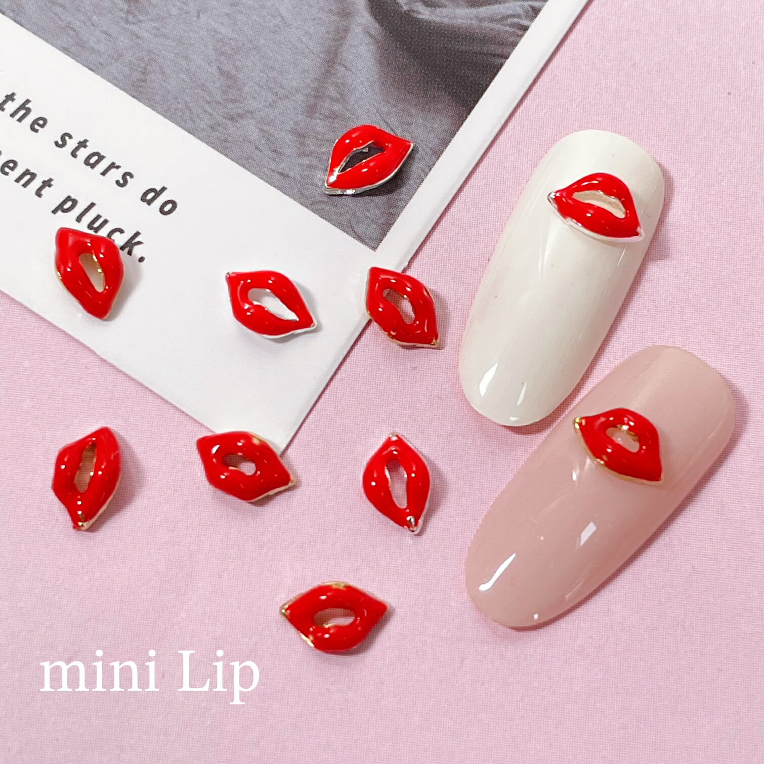 ネイルパーツ 【4個入】Lip miniサイズ ネイルパーツ 小さめ 唇 リップ 真っ赤な唇 mouth キスマーク ネイル セルフネイル デコパーツ ネイルアート材料 ジュエリー ピアス ハンドメイドアクセサリー SABOE