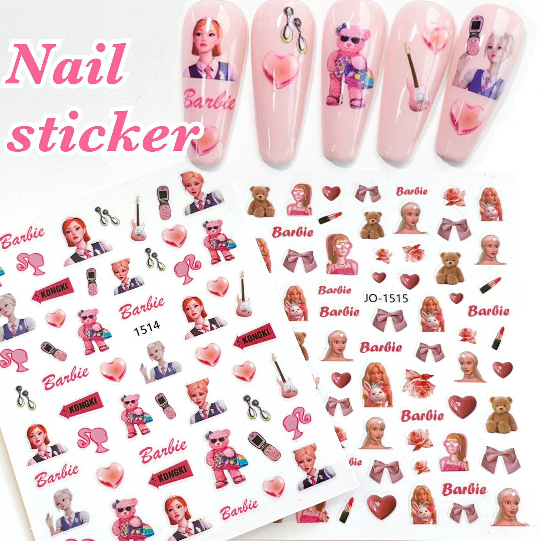 ネイルシール【1枚】ガーリーポップ ネイル バービー Barbieピンク ベアー くまさん バタフライ アニメ ネイルシール Nailsticker ガーリートレンドネイル 可愛い 韓国ネイル SABOE