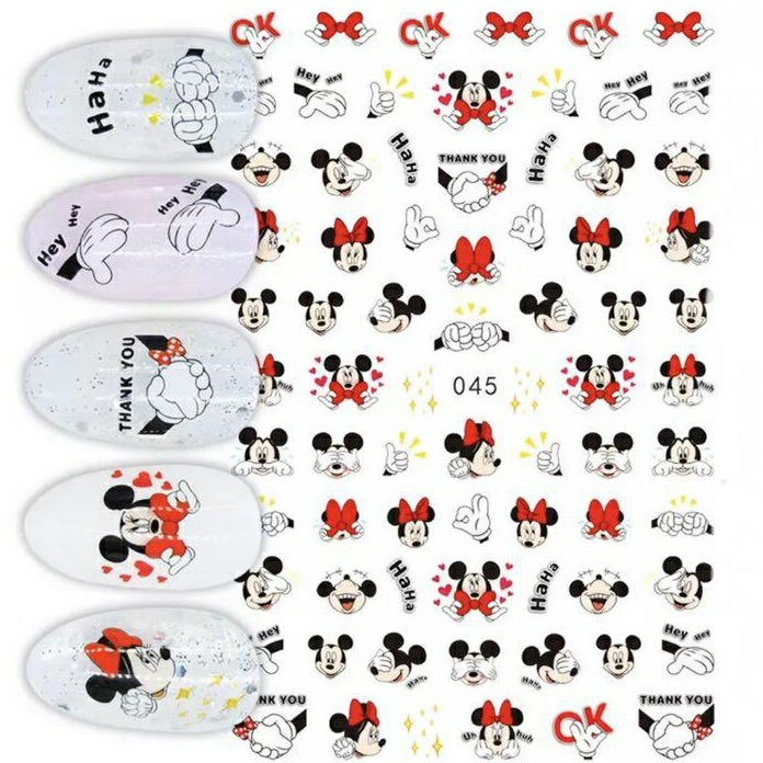 ネイルシール【1枚 045】MOUSE ねずみ ハンド 握手 ミッキー ミニーマウス リボン 目隠し ネイルステッカー シール Nailsticker キャラクターネイル トレンドネイル 可愛い 韓国ネイル SABOE