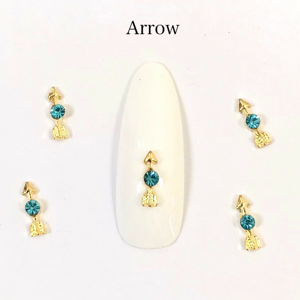 ネイルパーツ 【2個セット】 アロー ブルーストーン付き 弓矢 矢印 シンプルネイル ハンドメイド ピアス マスクチャーム デコ レジン材料 ゴージャス インパ...