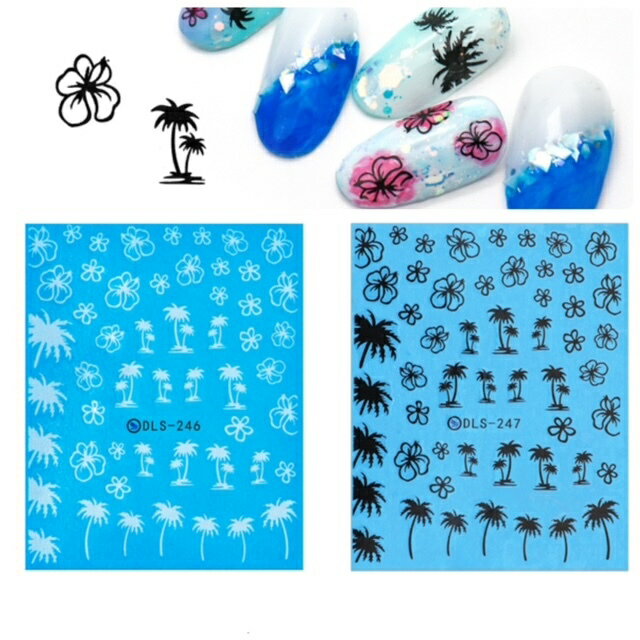 ネイルシール【1枚】ヤシの木 パームツリー ハイビスカス DLS-246 247 NailSticker 花束 フラワー 夏ネイル ネイルステッカー ガーリーネイル 春ネイル 人気ネイルシール ハワイ 韓国ネイル ネイルパーツ SABOE