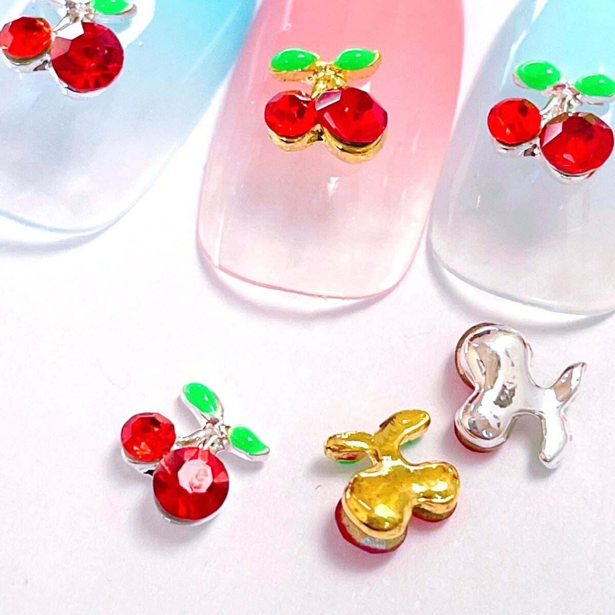 ネイルパーツ【2個セット】さくらんぼ チェリー レッド クリスタルストーン チャー...