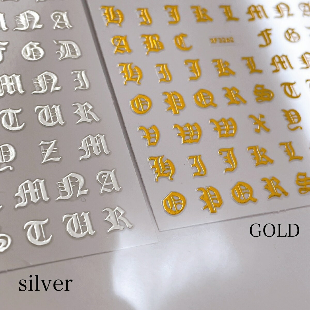 おしゃれな ネイルパーツ セルフネイル ハンドメイドdiyパーツ ネイルシール 梵字 かっこいい英字 イニシャル アルファベット 文字シール Nailsticker お洒落 夏ネイル モノトーン 人気ネイルシール ネイルステッカー 高価値セリー 韓国ネイル Saboe 春ネイル 金銀