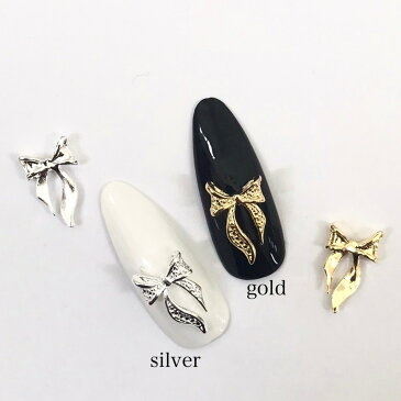 ネイルパーツ【4個】ロングレッグリボン ひらひらリボン メタルパーツ プリンセスリボン ネイル ハンドメイド ピアス マスクチャーム デコ レジン材料 ゴージャス インパクト抜群 ネイルアクセント ゴールド シルバー SABOE