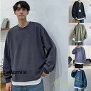 ロングT メンズ Tシャツ 長袖 丸首 フェイク2点 レイヤード風 重ね着風 黒 ミリタリー 春秋 長袖ティーシャツ 上ワンピースおすすめ 無地おしゃれ 20代...