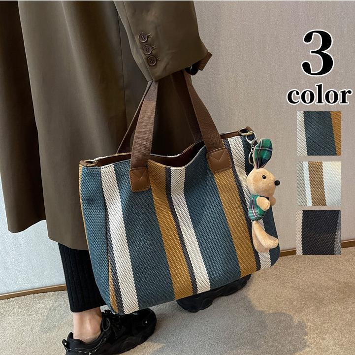 トートバッグ レディース ストライプ A4対応 3way キャンバス 帆布 肩掛け バッグ 手提げ 大容量 多収納 シンプル おしゃれ 通勤 通学 おしゃれ 軽量 送料無料(4)