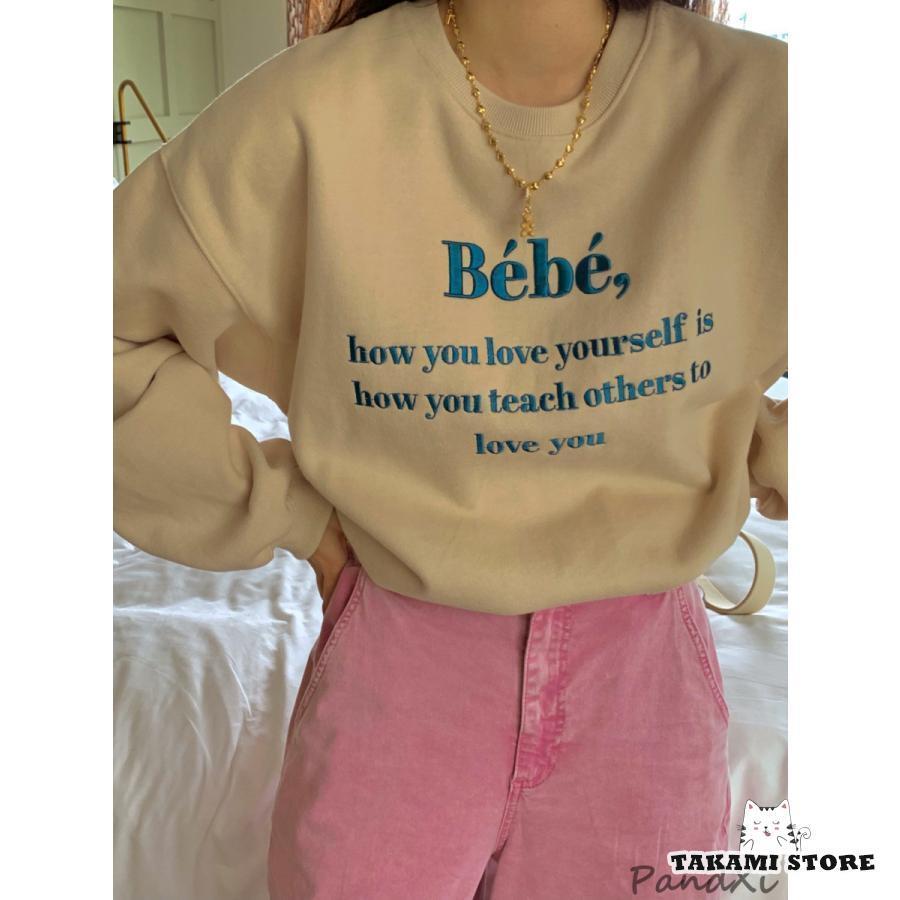 スウェット トレーナー トップス レディース 秋冬 フリーサイズ 刺繍 レタリング ロゴ プルオーバー 暖かい おしゃれ 可愛い カジュアル