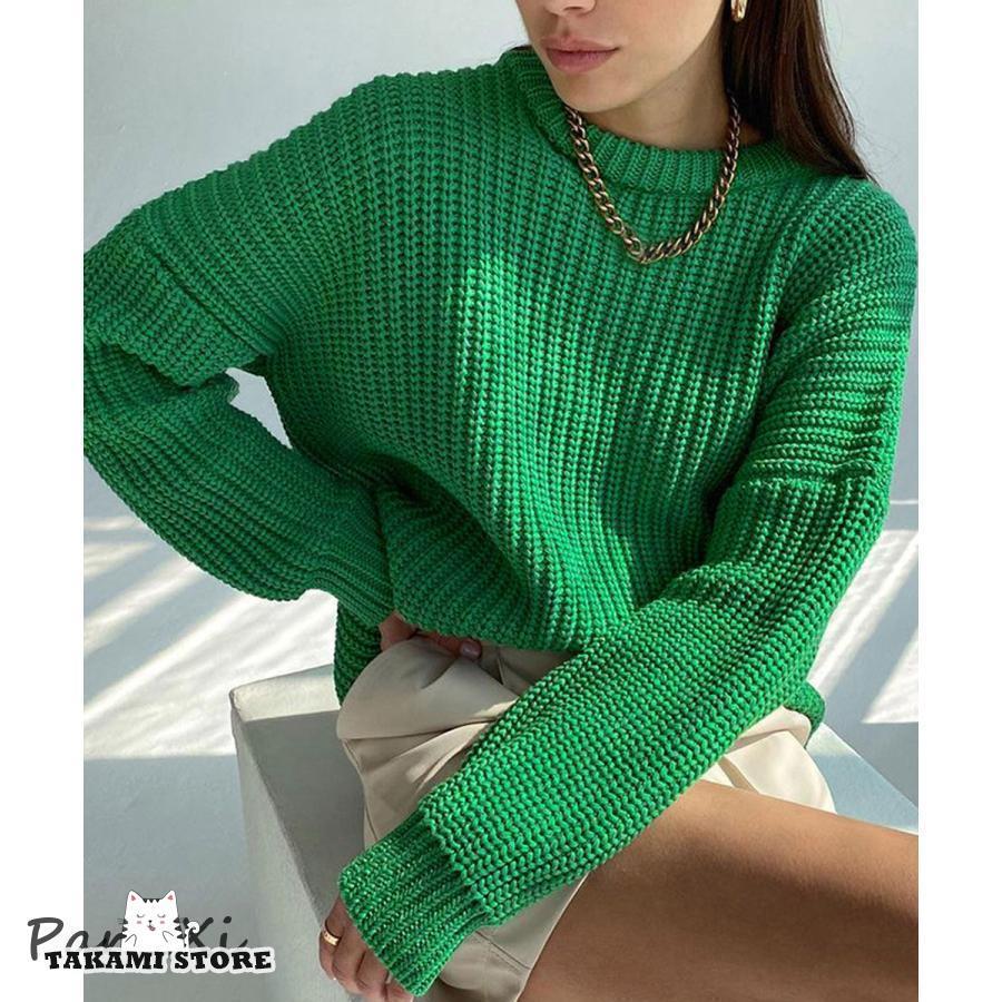 ニットセーター レディース 長袖 秋冬 トップス プルオーバー 厚手 無地 ゆったり カジュアル 着痩せ 秋冬