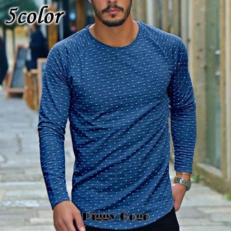 樂天商城 - 長袖Tシャツ カットソー メンズ トップス ラウンドネック ドット柄 細ボーダー カジュアル デイリー ロンT シンプル おしゃれ かっこいい 男性用