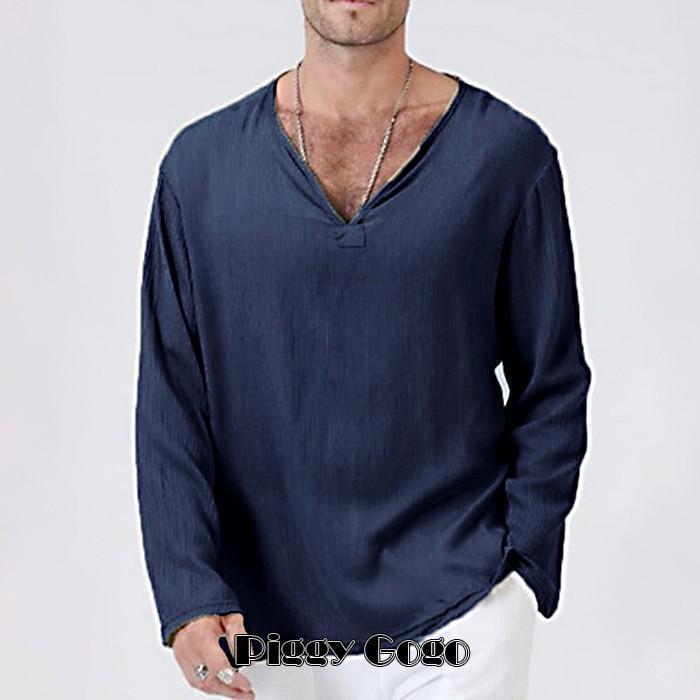 長袖Tシャツ 長袖カットソー トップス メンズ 男性用 Vネック 無地 ソリッドカラー 袖長め ゆったり かっこいい ファッション おしゃれ