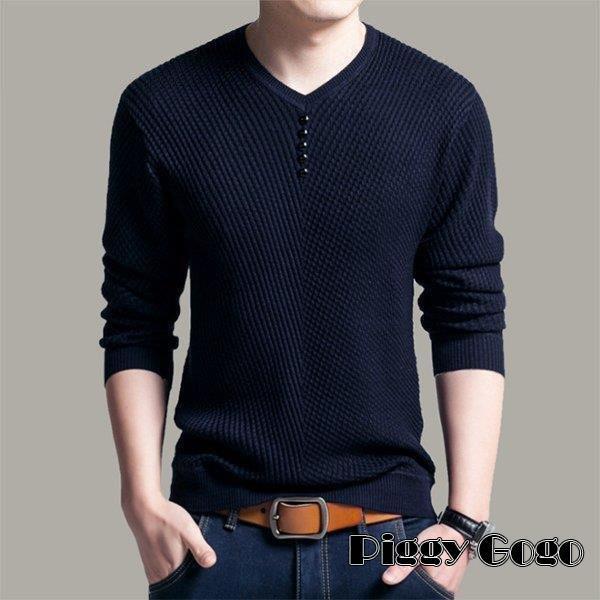 樂天商城 - メンズ長袖Tシャツ メンズ 長袖 Tシャツ Vネック 長袖カットソー ニット 無地 ロングT ストレッチ スリム