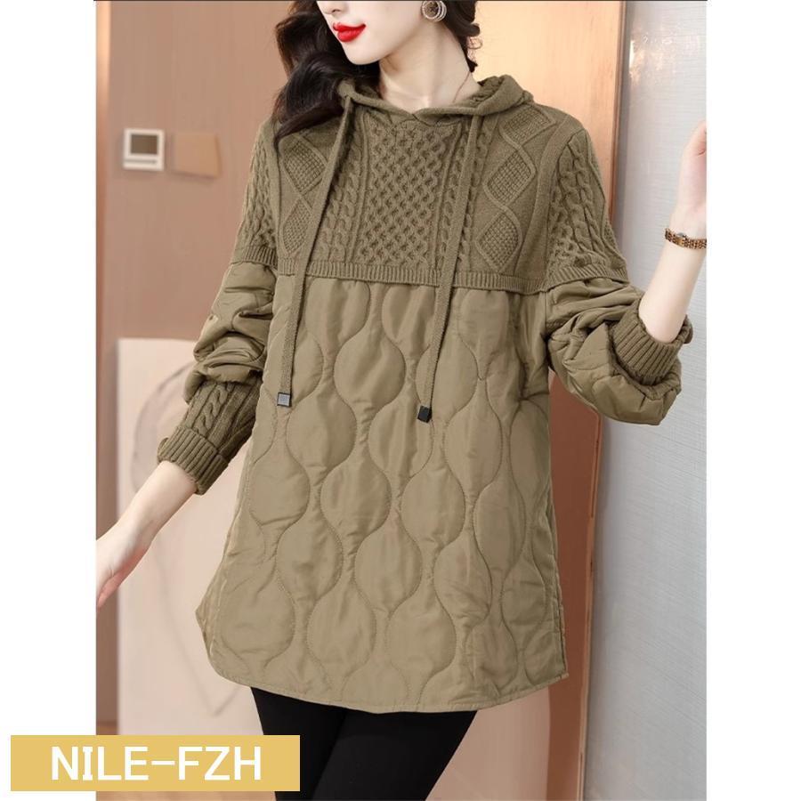 ニット レディース 秋冬トップス 重ね着風 セーター プルオーバー フード付き 長袖 自然に体型カバー ..